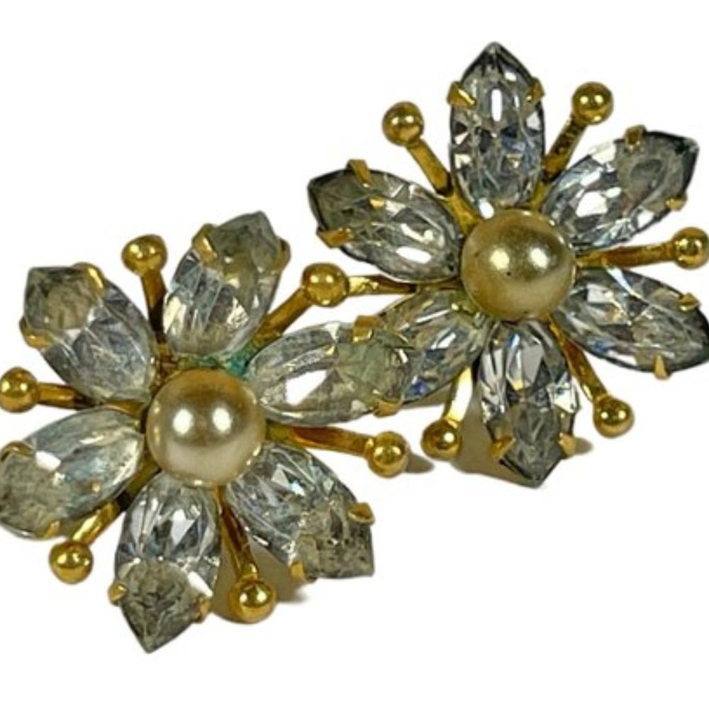 Gorgeous gold-filled rhinestone and faux pearl vintage earrings